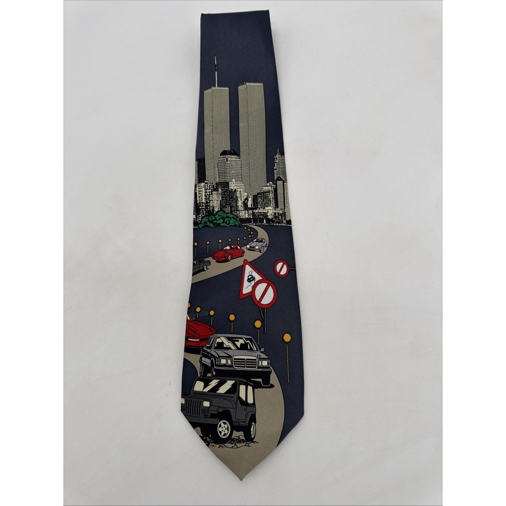 RENE CHAGAL New York Traffic Twin Towers Mens Tie Necktie
